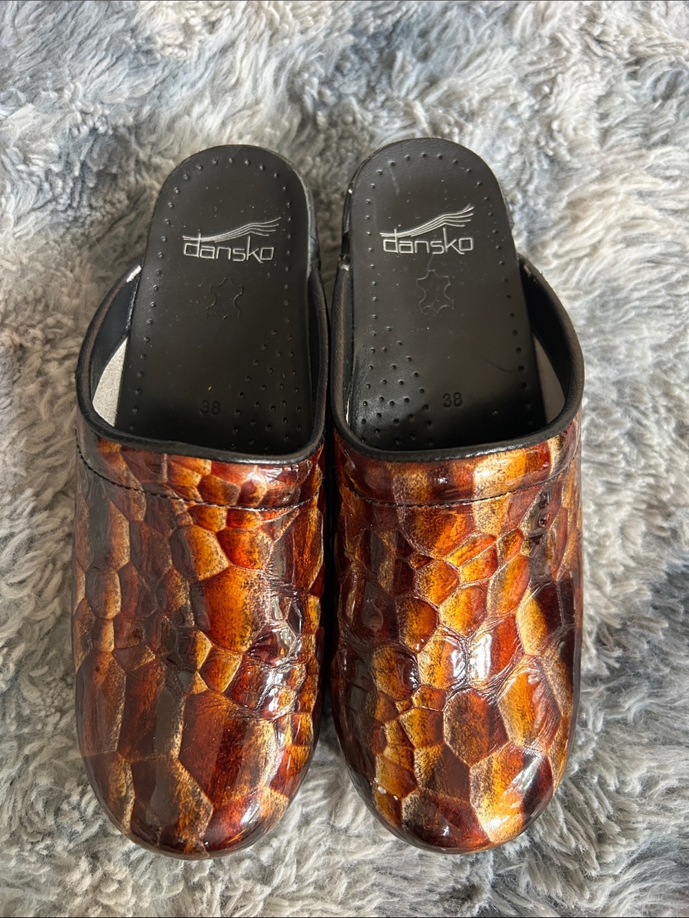 Dansko Women's Cognac Brown Tortoise Shell Leather Clogs